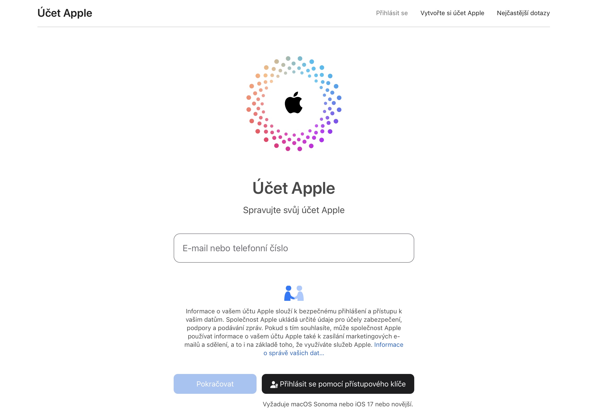 Přihlašovací stránka Apple ID