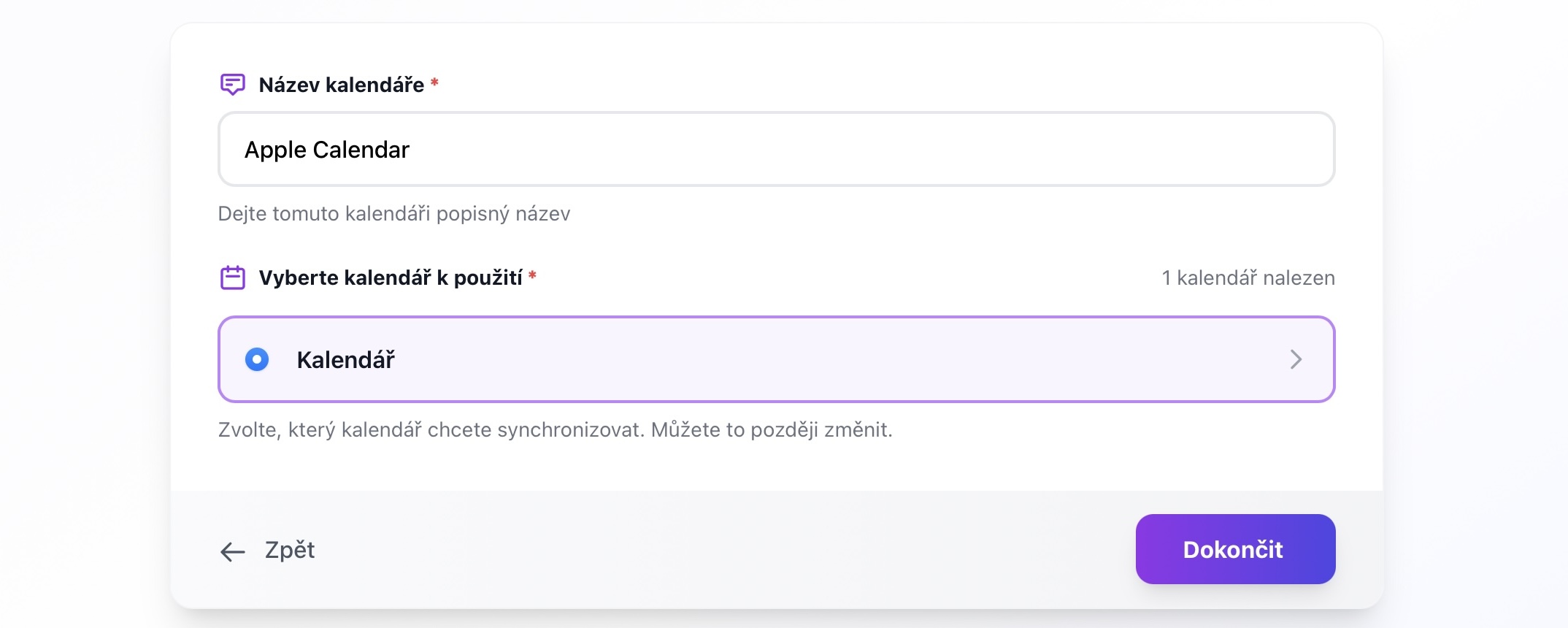 Výběr kalendáře s iCloud kalendáři