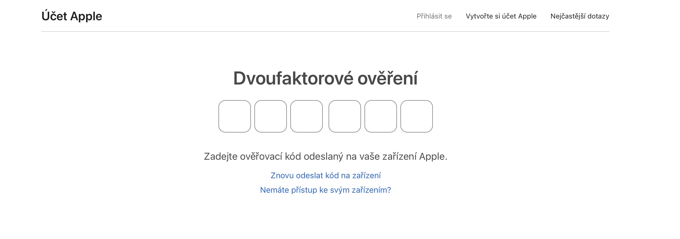 Zadání kódu dvoufaktorové autentizace