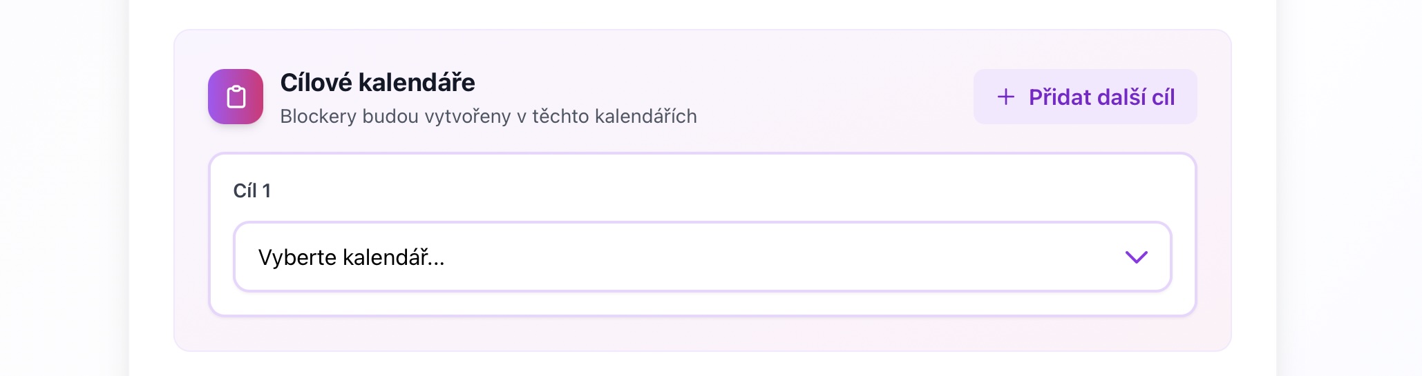 Výběr cílového kalendáře se zaškrtávacími políčky